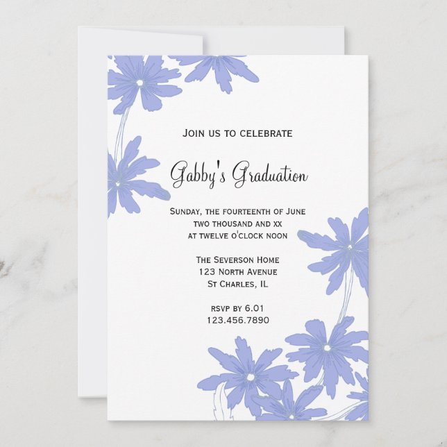Periwinkle Blue Daisies Graduation Party Invite (Front)