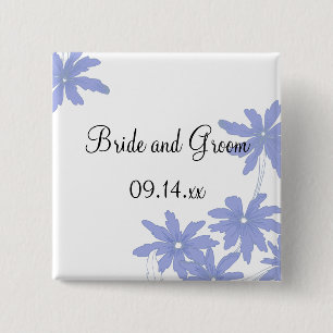 Periwinkle Blue Daisies on White Wedding 15 Cm Square Badge