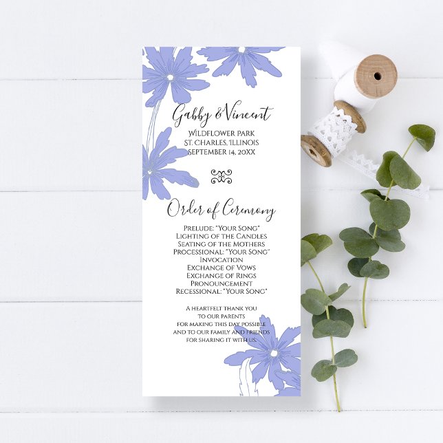 Periwinkle Blue Daisies Wedding Program (Creator Uploaded)