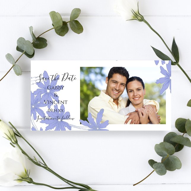 Periwinkle Blue Daisies Wedding Save the Date (Creator Uploaded)