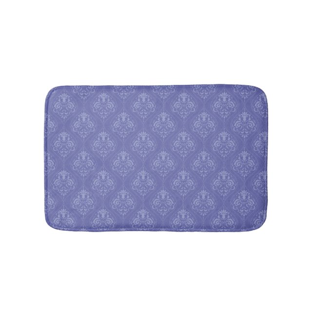 Periwinkle Blue Damask Bath Mat (Front)