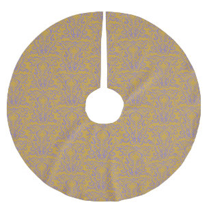 Periwinkle Blue Damask Old World Gold  Brushed Polyester Tree Skirt