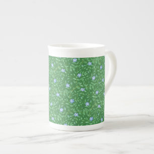 Periwinkle Blue Dark Green Country-style Floral Bone China Mug