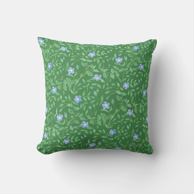 Periwinkle Blue Dark Green Country-style Floral Cushion (Front)