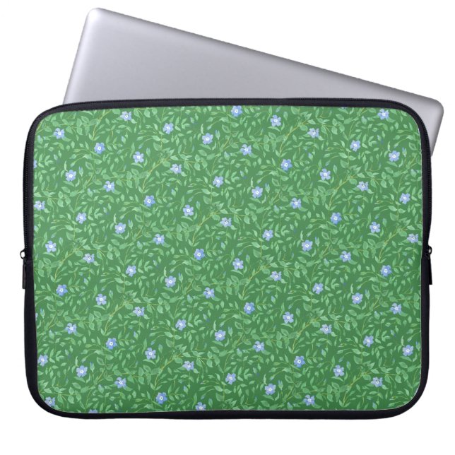 Periwinkle Blue Dark Green Country-style Floral Laptop Sleeve (Front)