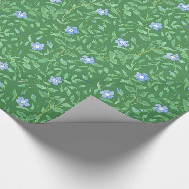 Periwinkle Blue Dark Green Country-style Floral Wrapping Paper (Corner)
