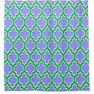 Periwinkle Blue Emerald Green Wht XL Moroccan #4DS Shower Curtain