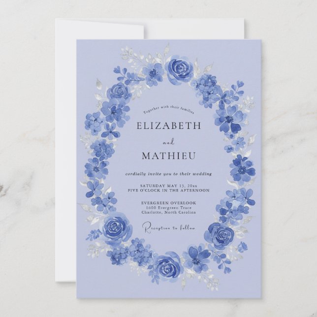 Periwinkle Blue Enchanting Romantic Wedding Invitation (Front)
