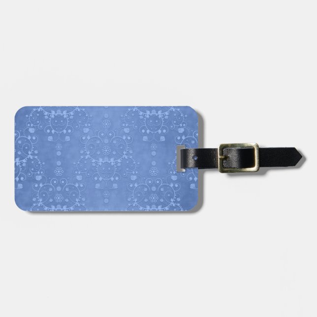 Periwinkle Blue Fancy Damask Pattern Luggage Tag (Front Horizontal)