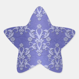 Periwinkle Blue Fancy Floral Damask Pattern Star Sticker