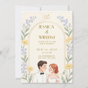 Periwinkle Blue Floral Couple Wedding Invitation