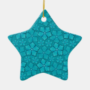 Periwinkle blue floral design ceramic tree decoration