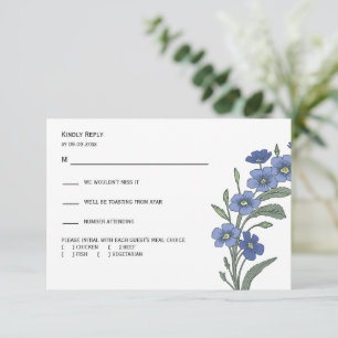 Periwinkle Blue Floral Modern Wedding Response, RSVP Card