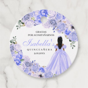 Periwinkle Blue Floral Quinceanera Favour Tags