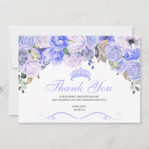Periwinkle Blue Floral Quinceanera Thank You  Card