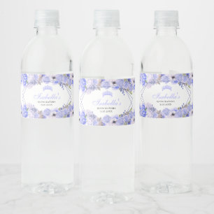 Periwinkle Blue Floral Quinceanera Water Bottle Label