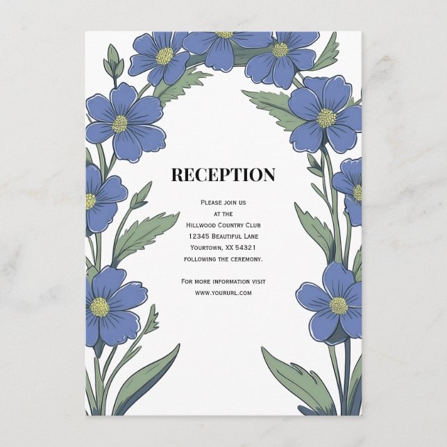 Periwinkle Blue Floral Wedding Reception Enclosure Card (Front)