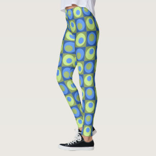 Periwinkle Blue Green dots squares geometric Leggings