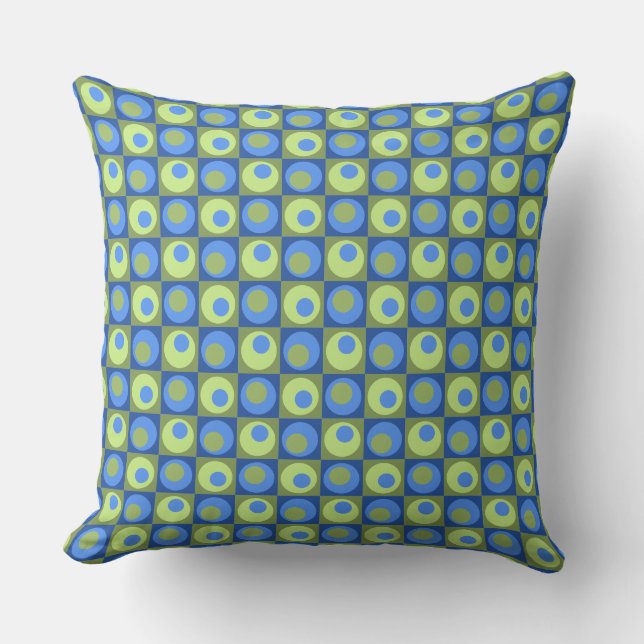 Periwinkle Blue Green Square Dot Geometric Pattern Cushion (Front)