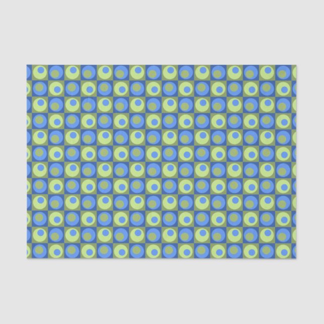 Periwinkle Blue Green Square Dot Geometric Pattern Tissue Paper (Front)