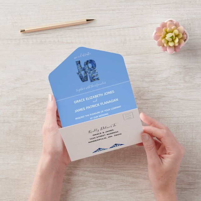 Periwinkle Blue Hydrangeas Wedding All In One Invitation (Video)