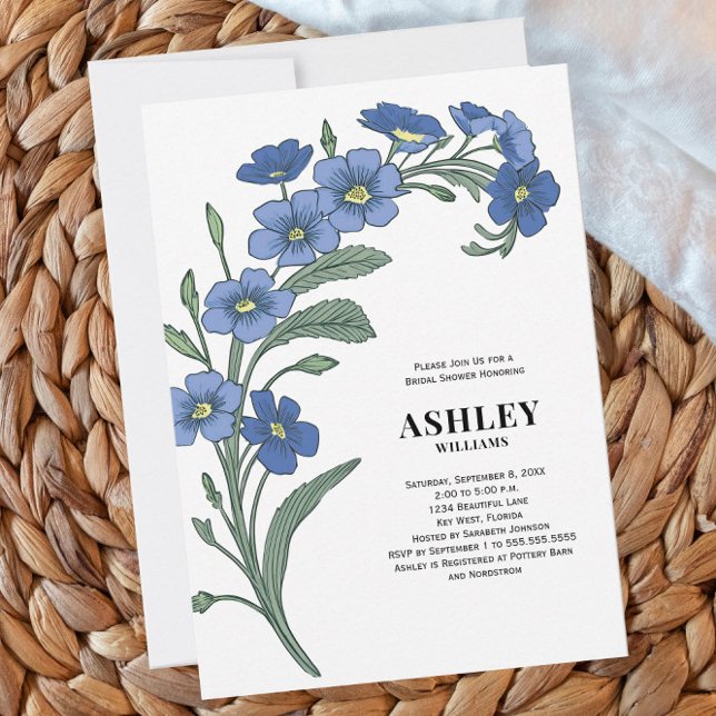 Periwinkle Blue Modern Floral Bridal Shower Invitation (Creator Uploaded)