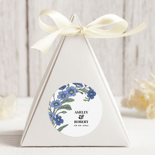 Periwinkle Blue Modern Floral Wedding Classic Round Sticker