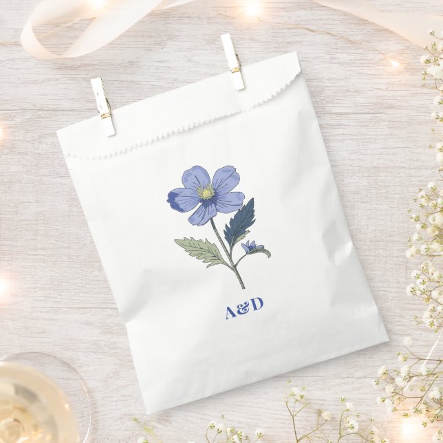 Periwinkle Blue Modern Floral Wedding Favour Bag (Clipped)