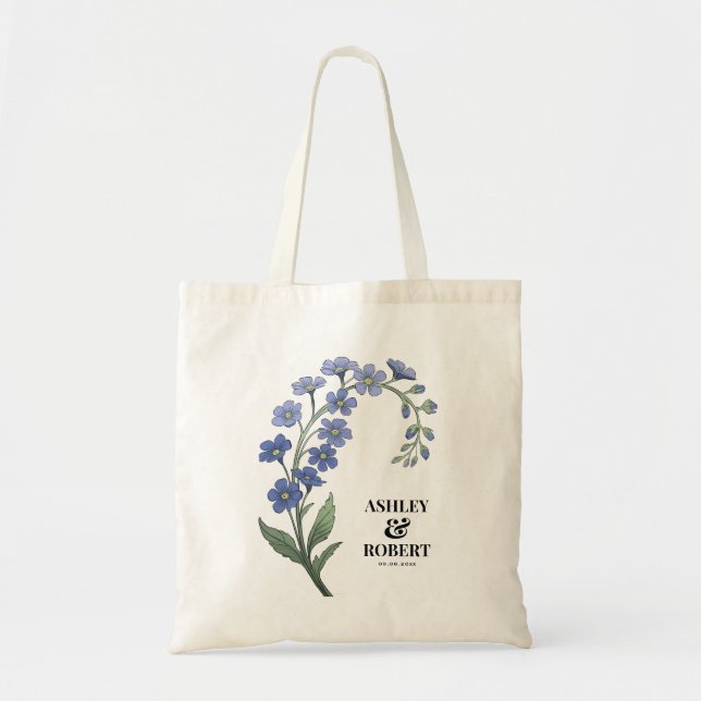 Periwinkle Blue Modern Floral Wedding Welcome Tote Bag (Front)