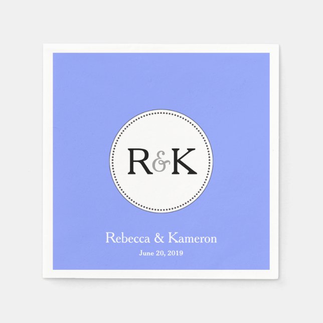 Periwinkle Blue Monogrammed Wedding Napkin (Front)
