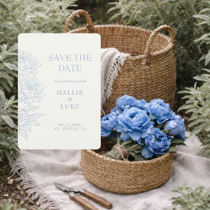 Periwinkle Blue Peony Photo Wedding Save Date Invitation