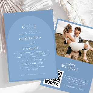 Periwinkle Blue Photo All in One QR Code Wedding Invitation