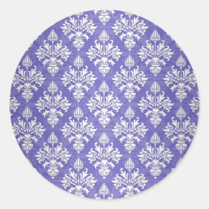 Periwinkle Blue Purple Artichoke Damask Pattern Classic Round Sticker