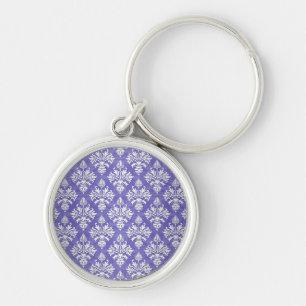Periwinkle Blue Purple Artichoke Damask Pattern Key Ring