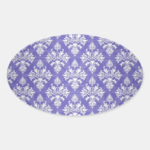 Periwinkle Blue Purple Artichoke Damask Pattern Oval Sticker