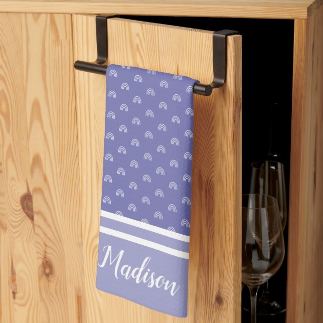 Periwinkle Blue Rainbow Personalised Calligraphy Tea Towel (Thirds Fold)