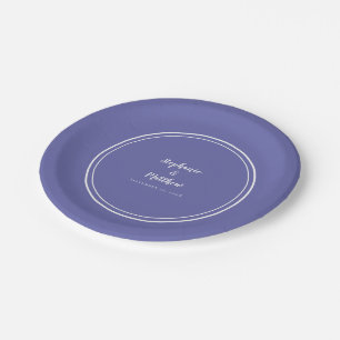 Periwinkle Blue Simple Modern Bride Groom Wedding Paper Plate