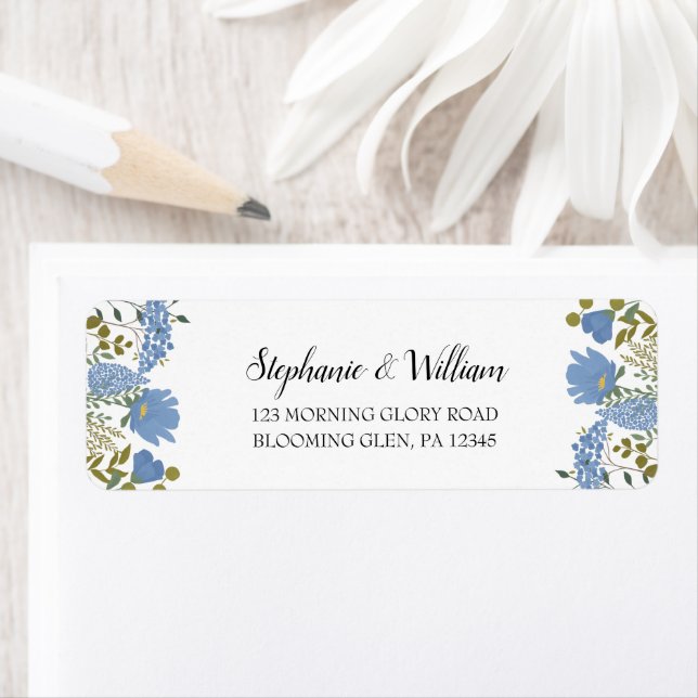 Periwinkle Blue Spring Floral Return Address Label (Insitu)
