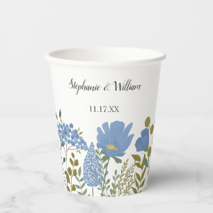 Periwinkle Blue Spring Floral Wedding Personalised Paper Cups