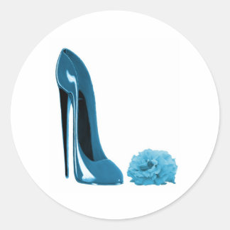 Periwinkle Blue Stiletto Shoe and Rose Classic Round Sticker
