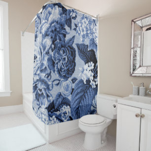 Periwinkle Blue Vintage Floral Toile No.1 Shower Curtain