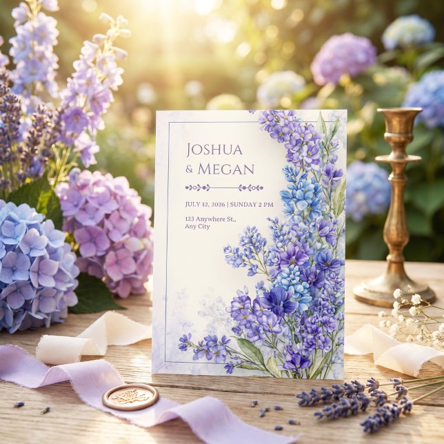 Periwinkle Blue Watercolor Whimsical Meadow Frame Invitation (Creator Uploaded)
