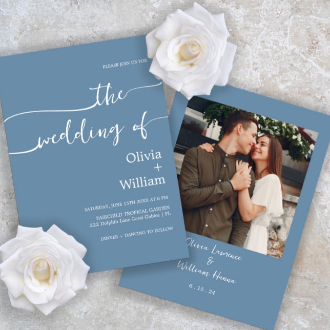 Periwinkle Blue Wedding Photo Invitation (Creator Uploaded)