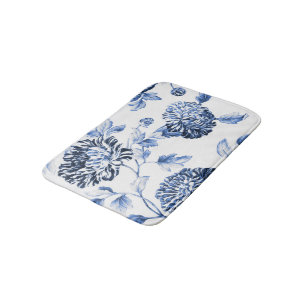 Periwinkle Blue & White Botanical Floral Toile No2 Bath Mat