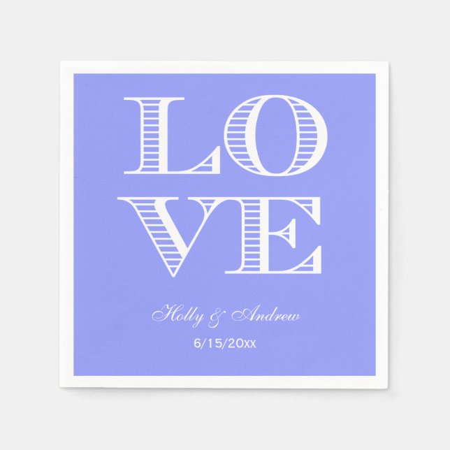 Periwinkle Blue, White LOVE Napkins (Front)