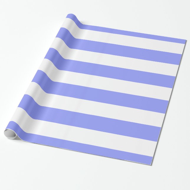 Periwinkle Blue, White XL Stripes Pattern Wrapping Paper (Unrolled)