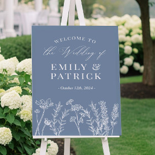 Periwinkle Blue Wildflower Wedding Welcome Sign