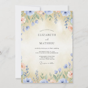 Periwinkle Blush Peach Wildflower Wedding Invitation