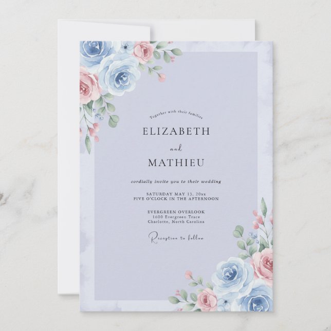 Periwinkle Blush Peony Wedding Invitation (Front)