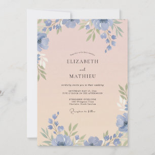 Periwinkle Blush Pink Petal Wedding Invitation